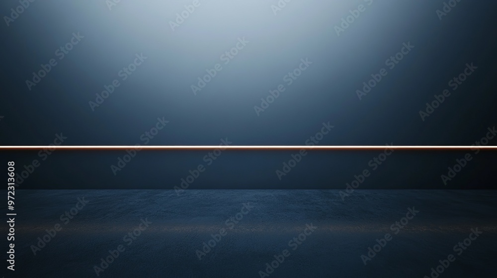 Poster minimalist abstract composition of a single line of light on a dark surface, with sharp contrasts an