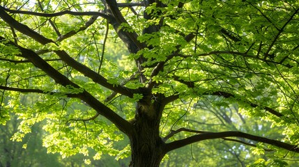 Fototapeta premium Sunlight Filtering Through Lush Green Tree Canopy