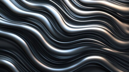 Fluid black and silver waves create a dynamic and modern abstract background.