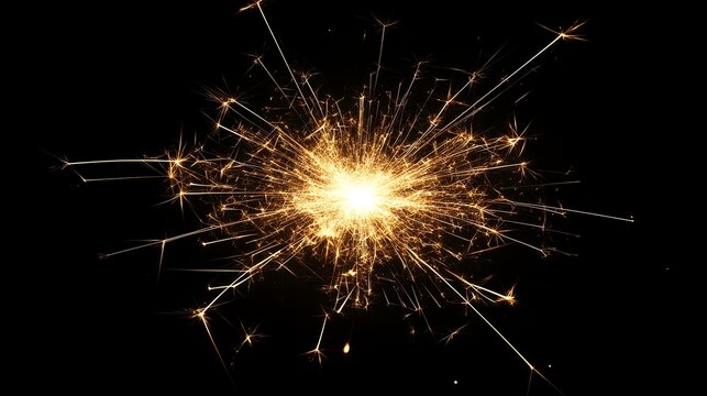A close-up of a glowing sparkler with a black background.