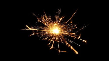 A bright sparkler with glowing sparks on a dark background.