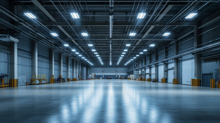 Brightly lit manufacturing floor with energy-efficient lighting solutions