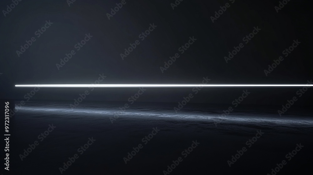 Poster minimalist abstract composition of a single line of light on a dark surface, with sharp contrasts an