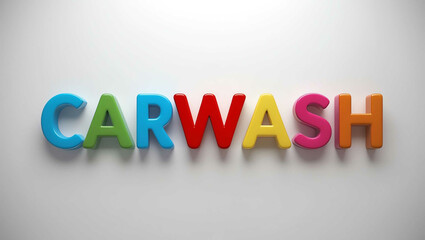 Carwash word 3d colorful lettering on plain white background