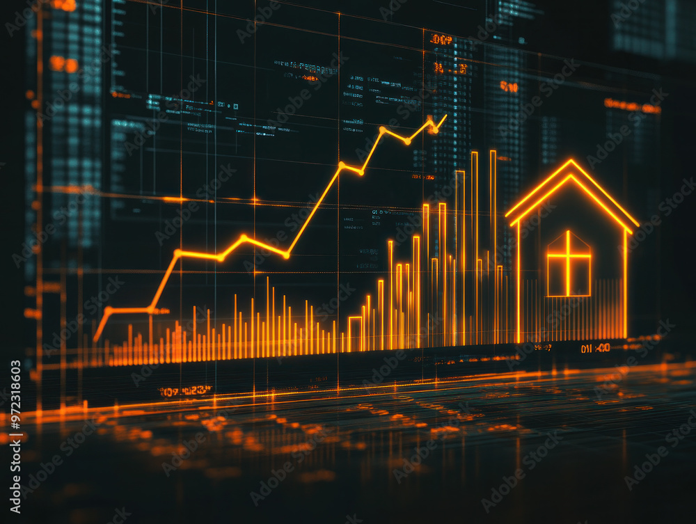Poster a graph with a house on it is shown in orange. the graph is showing a rise in numbers