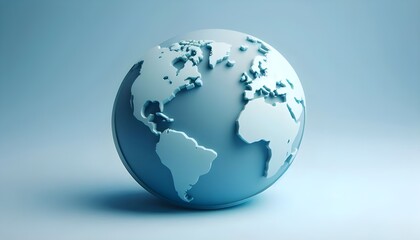 Fototapeta premium Minimalistic 3D world map on a soft blue gradient background. Simplified earth representation.