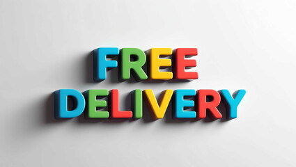 Obraz premium Free delivery word 3d colorful lettering on plain white background