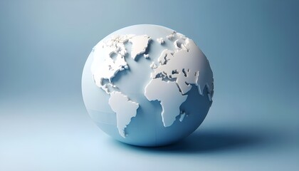 Fototapeta premium Minimalistic 3D world map on a soft blue gradient background. Simplified earth representation.