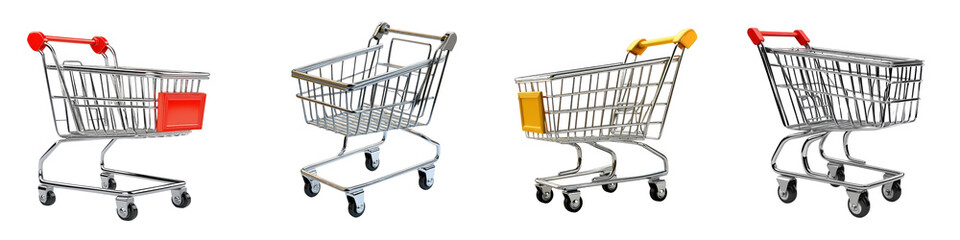 3D icon of a shopping cart with transparent background.