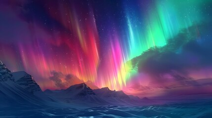 Obraz premium Aurora Borealis: The Northern Lights dancing across the night sky in vibrant colors. 