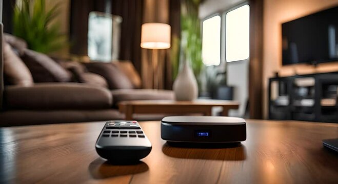 TV remote control in the dining room at home.