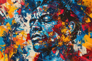 Fototapeta premium painting of a man with a blue face and red hair