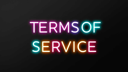 terms of service colorful neon lettering on plain black dark background