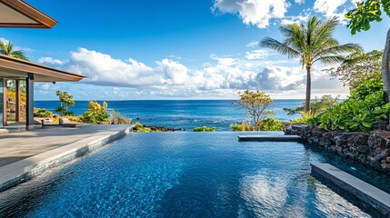 Fototapeta premium Luxury home with infinity pool overlooking the ocean.
