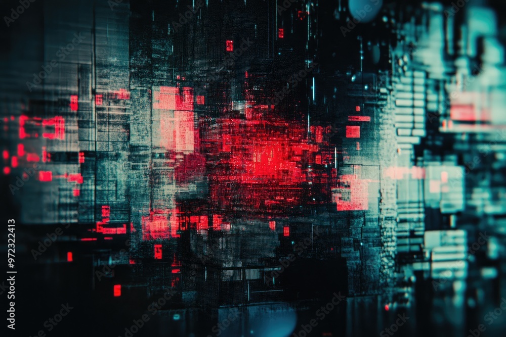 Poster technology glitch digital effect on the screen. damaged signal of interface. error system.