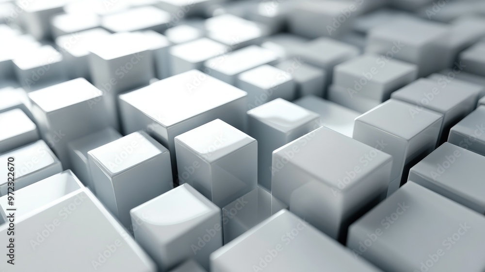 Poster abstract 3d rendering of white and grey squares with drop shadows creating a geometric graphic backg