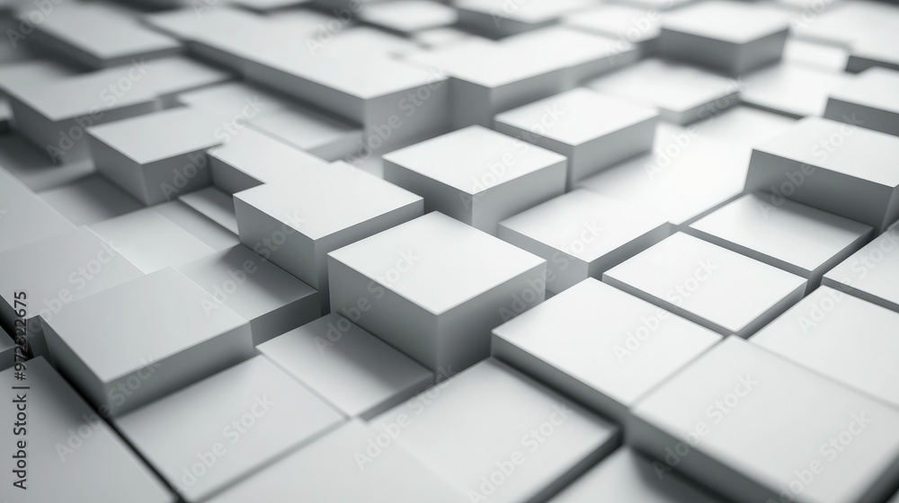 Poster abstract 3d rendering of white and grey squares with drop shadows creating a geometric graphic backg