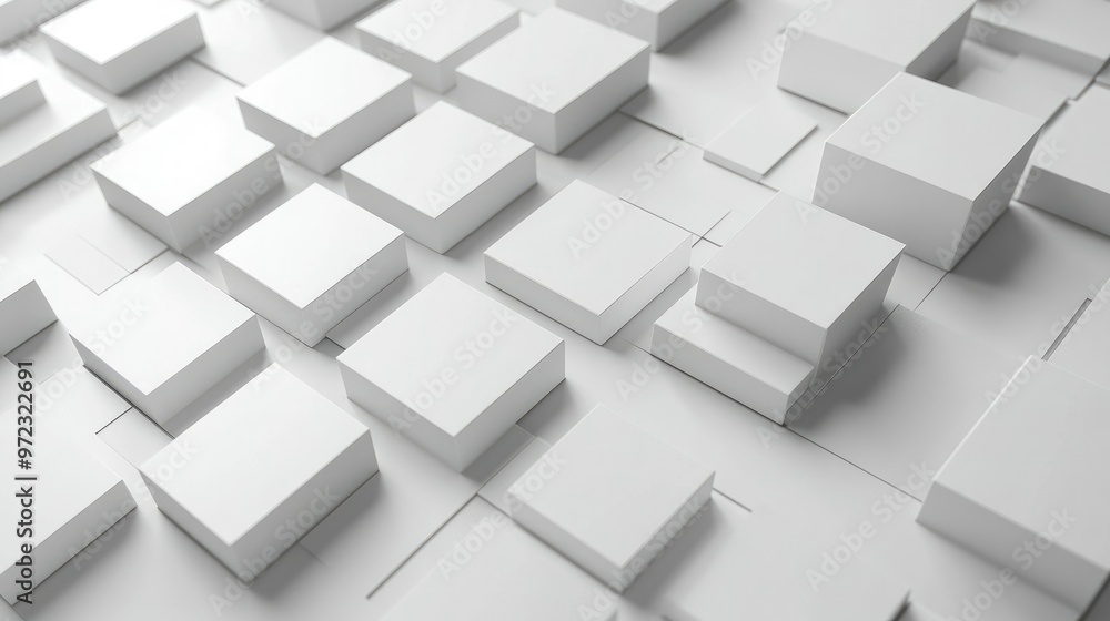 Poster abstract 3d rendering of white and grey squares with drop shadows creating a geometric graphic backg