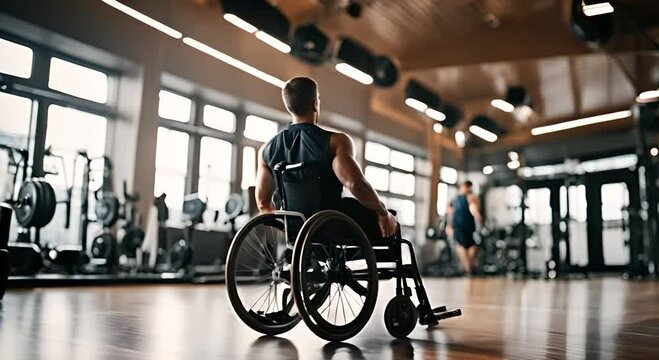 Person in a wheelchair at the gym.