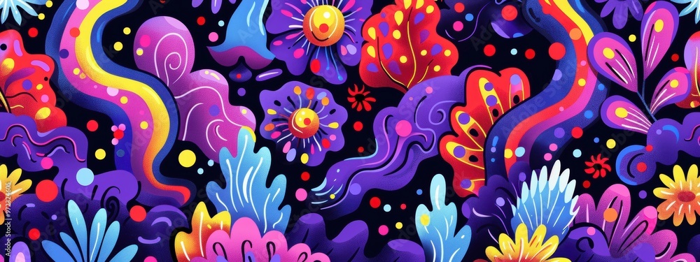 Poster seamless pattern with dark purple pop art elements. perfect for vibrant and playful projects. the de