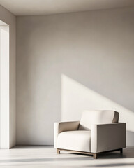 Modern empty room with a window providing natural lighting whilst casting shadows and minimal furniture. Minimalist interior design composition with copyspace.