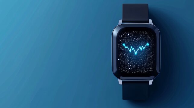 Blue smart wearable technology with glowing interfaces connecting users to health data notifications and futuristic digital tools