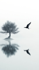 Obraz premium A mystical, quiet and serene landscape. An aesthetic foggy nature photograph