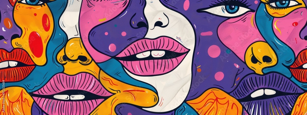 Poster seamless pattern with dark purple pop art elements. perfect for vibrant and playful projects. the de