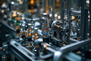 Close-up of a Metal Gear Mechanism in a Manufacturing Process