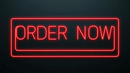 Obraz premium Order now red neon lettering on plain black dark background