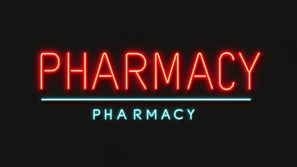 Obraz premium Pharmacy red neon lettering on plain black dark background