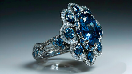 magnificent blue diamond or sapphire platinum ring
