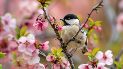Obraz premium A small chickadee perched on a delicate twig