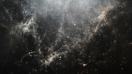 White dust and scratches on black background - layer for photo editor. Horizontal photography with copy space; high resolution
