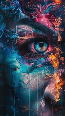 Obraz premium Captivating artistic eye blending vibrant colors and abstract patterns, symbolizing creativity and perception in a surreal way.