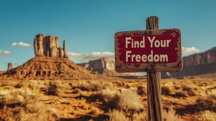 Find Your Freedom Sign in Monument Valley Desert Landscape