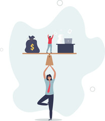 Wages, salary or income, work hard for money or incentive motivate to work overtime,flat design with people.