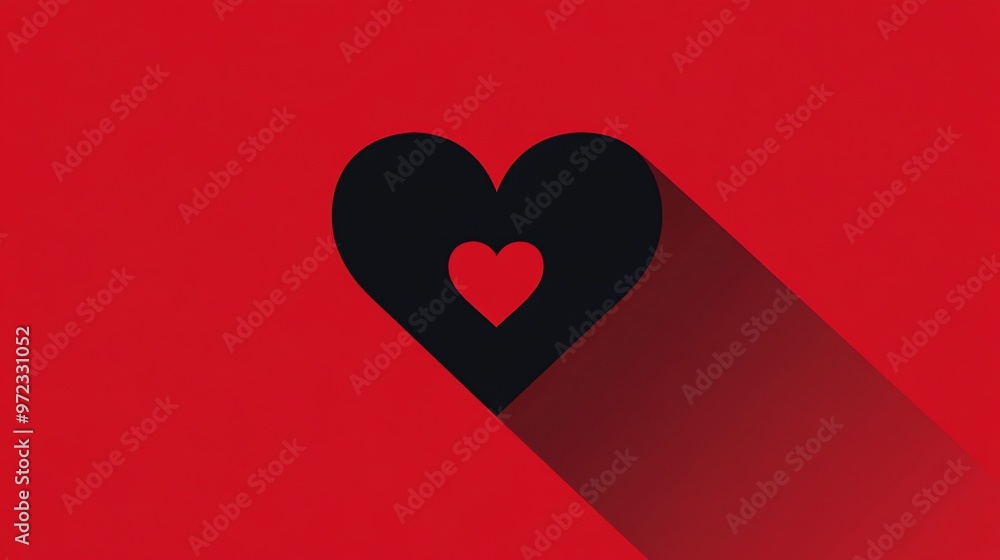 Poster a large black heart with a smaller red heart inside on a red background.