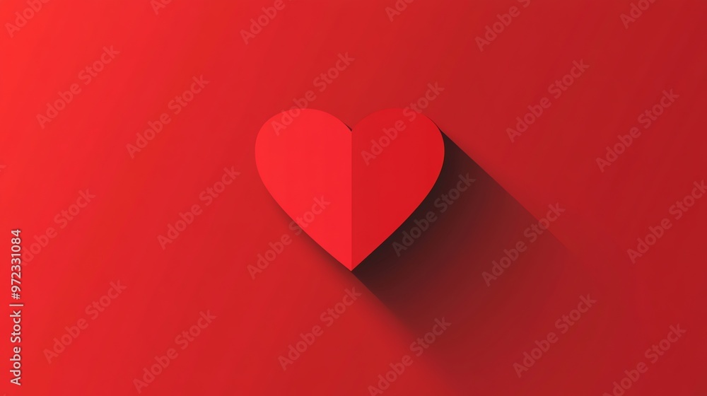 Poster a simple red heart with a long shadow against a red background.