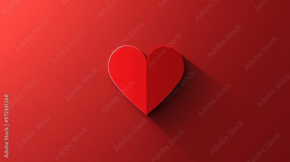 Poster a simple red heart with a long shadow on a red background.