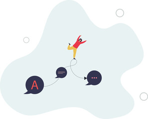 Communication evolution as letters to speech progress.Connection between basic language learning and smooth foreign talking.flat design with people.