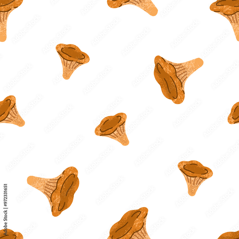 Poster seamless mushroom pattern with chanterelles. endless autumn background, repeating fall print, textur