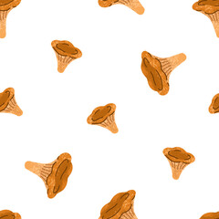 Seamless mushroom pattern with chanterelles. Endless autumn background, repeating fall print, texture with forest fungi. Flat vector illustration for wrapping, textile, wallpaper, fabric design