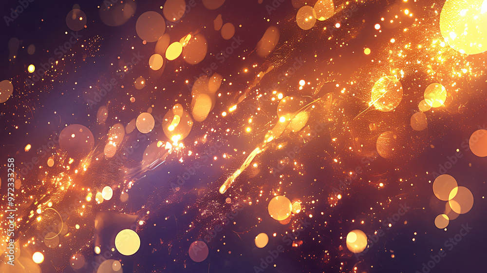 Poster a mesmerizing abstract background filled with sparkling golden bokeh effects against a dark backdrop