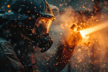 Firefighter extinguishing a fire in a building