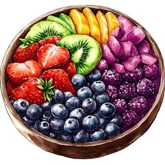 Watercolor Illustration of a Bowl of Fresh Fruit.