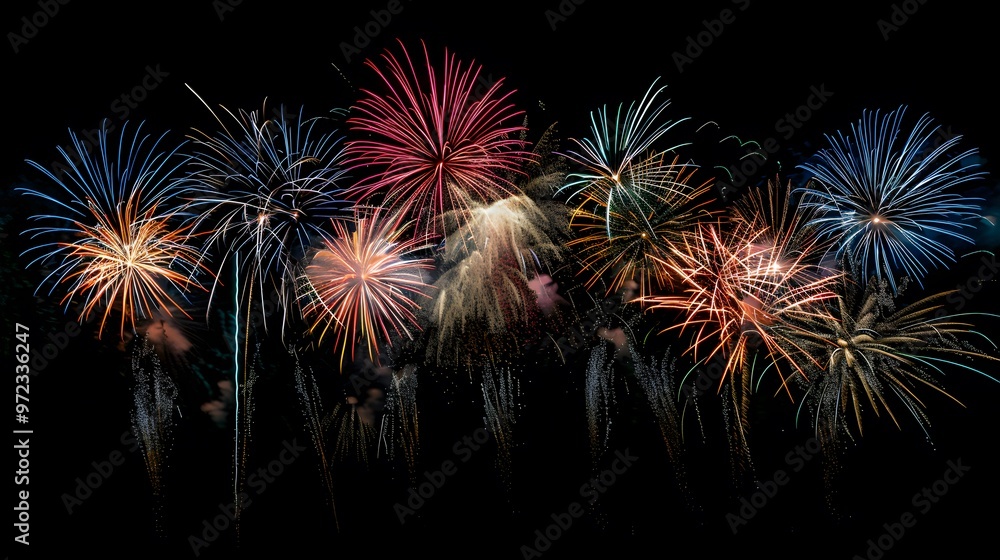 Wall mural fireworks display: colorful fireworks exploding in the night sky, creating beautiful patterns.