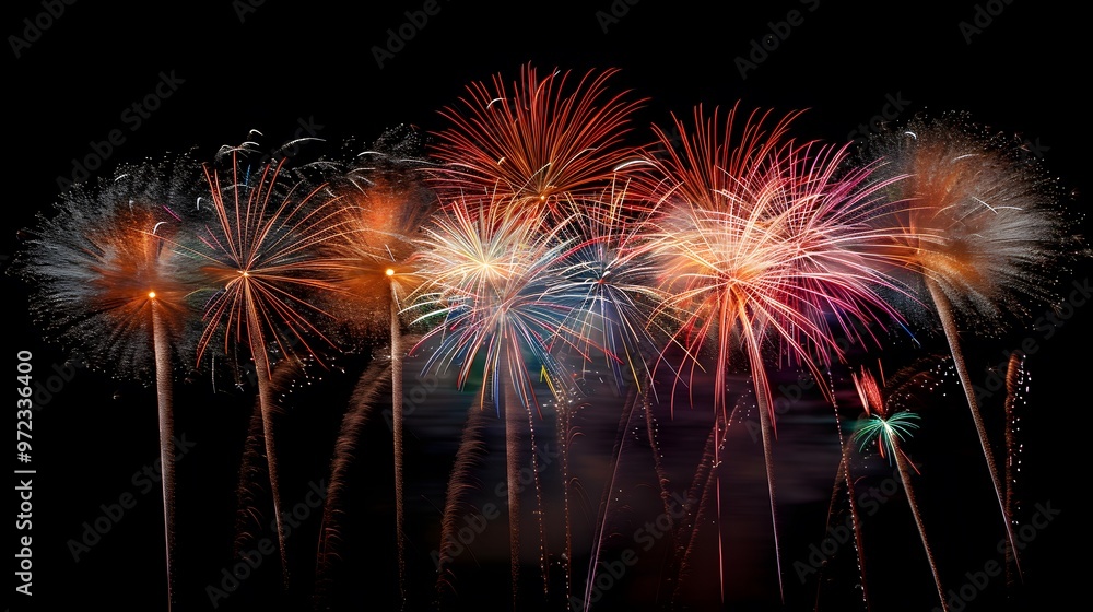 Wall mural fireworks display: colorful fireworks exploding in the night sky, creating beautiful patterns.