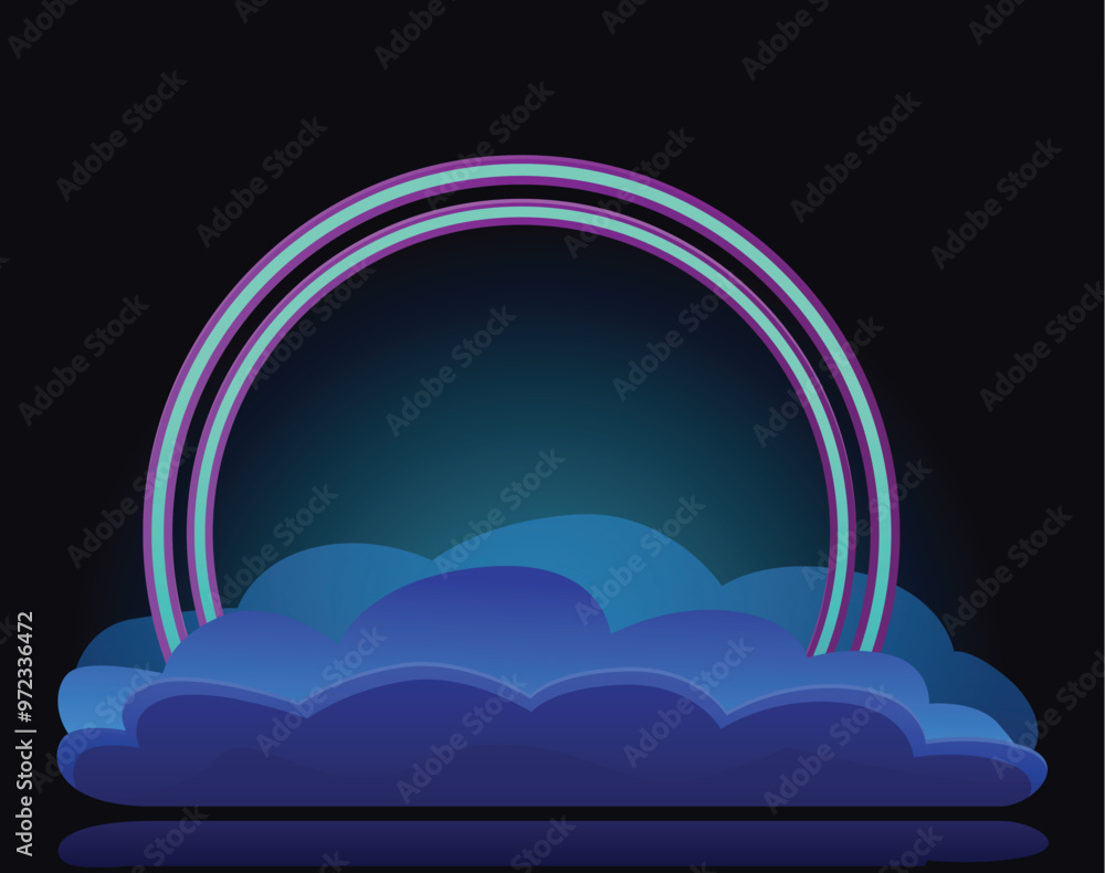 Aufkleber glowing neon circle floating on clouds creates a stage with copy space
