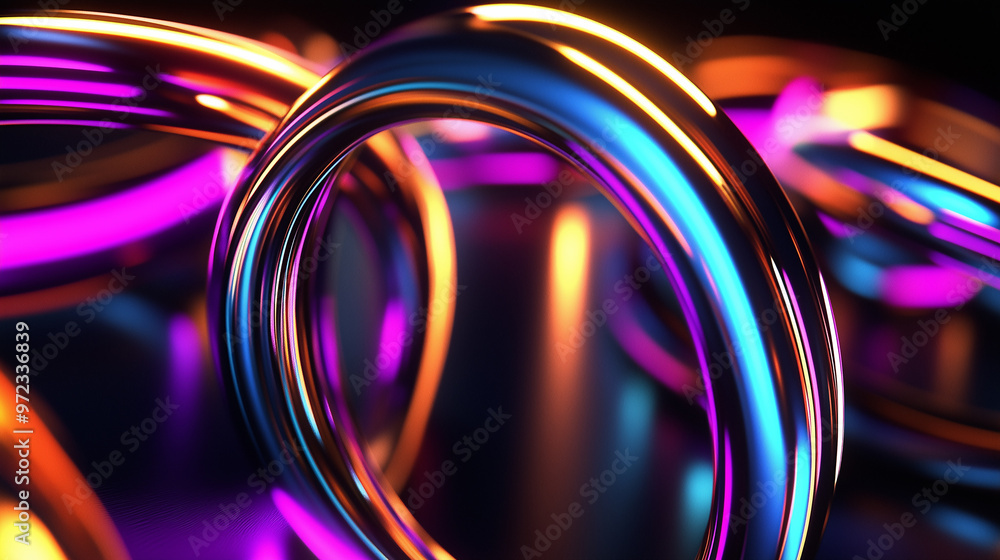Poster 3d rendering of abstract background with neon lights. glowing spiral.